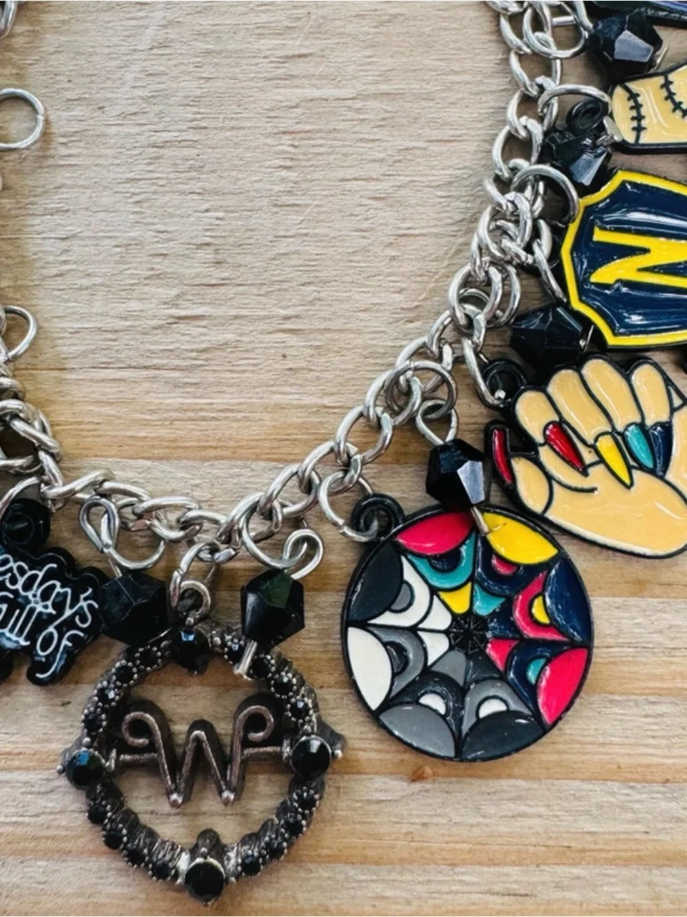 Wednesday Addams Inspired Enamel Charm Bracelet Gothic Statement Jewelry